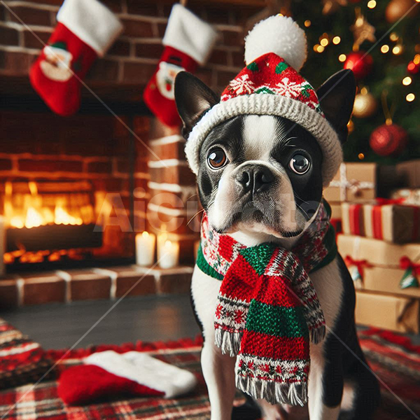 0033 Christmas Boston Terrier