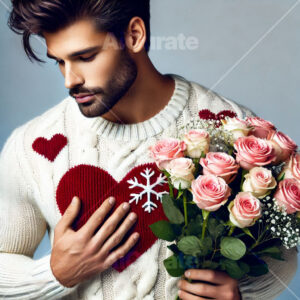 0177 Man Holding Bouquet of Roses