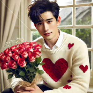 0277 Man Holding Bouquet of Roses