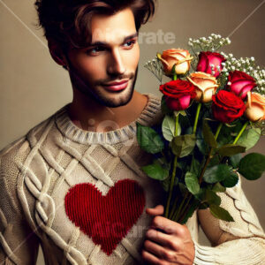 0377 Man Holding Bouquet of Roses