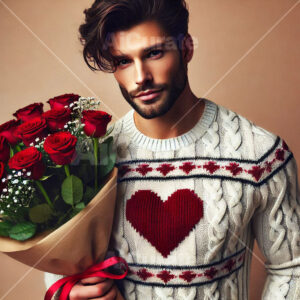 0577 Man Holding Bouquet of Roses