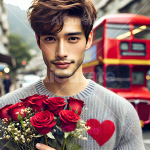0977 Man Holding Bouquet of Roses