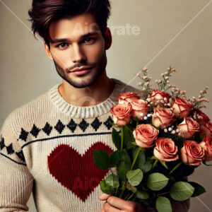 1177 Man Holding Bouquet of Roses