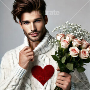 1277 Man Holding Bouquet of Roses
