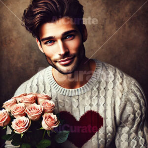 1377 Man Holding Bouquet of Roses