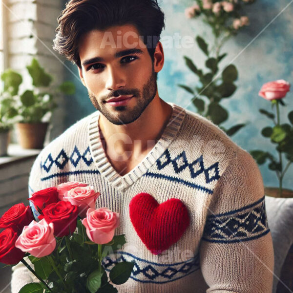 1777 Man Holding Bouquet of Roses
