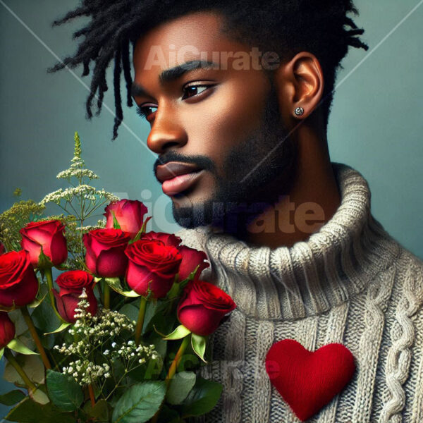 1877 Man Holding Bouquet of Roses