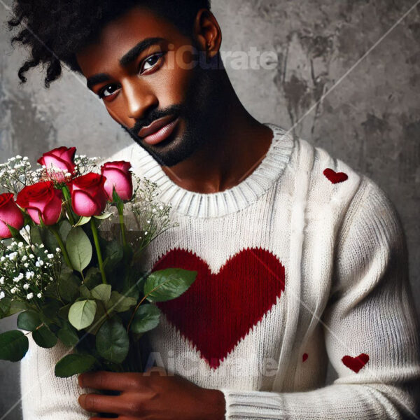 1977 Man Holding Bouquet of Roses