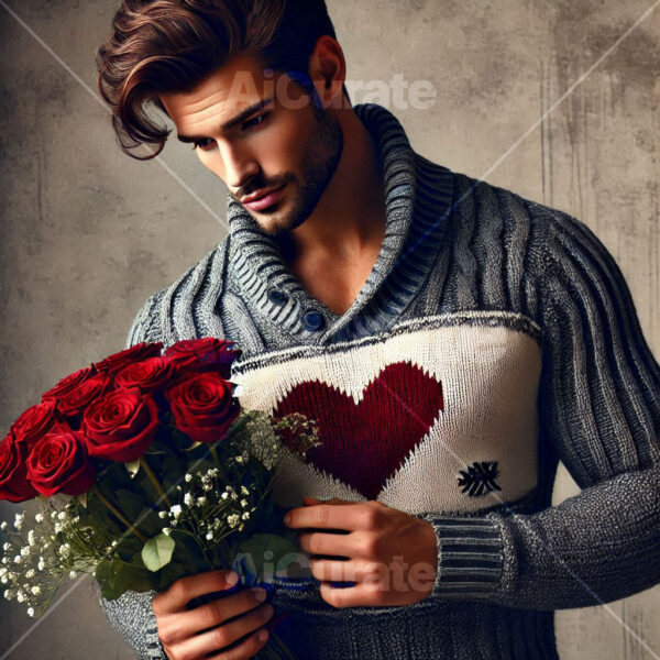 2377 Man Holding Bouquet of Roses