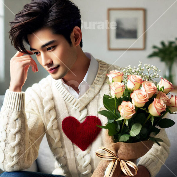 2677 Man Holding Bouquet of Roses