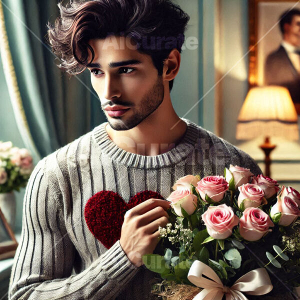 2777 Man Holding Bouquet of Roses
