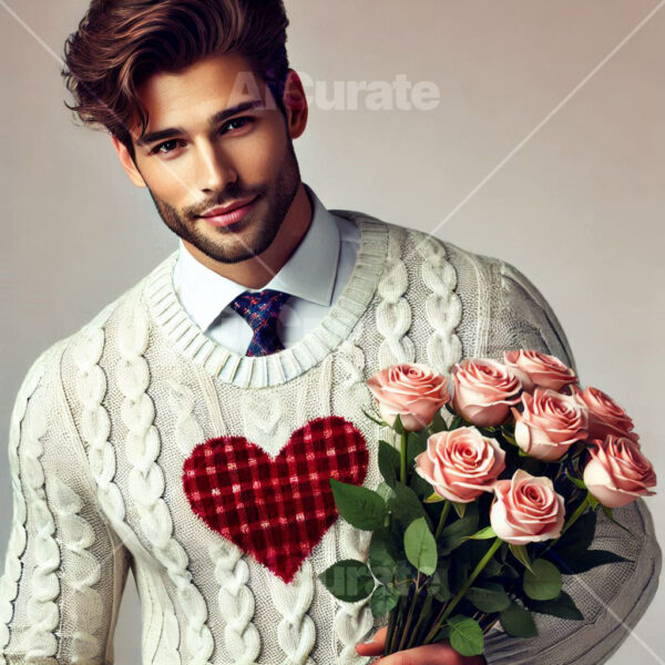 2877 Man Holding Bouquet of Roses