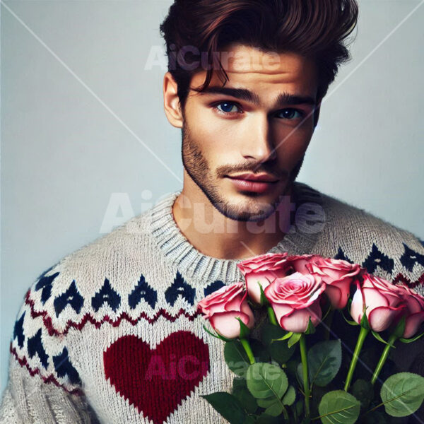 2977 Man Holding Bouquet of Roses